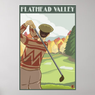 Golfer Scene - Flathead Lake, Montana Poster