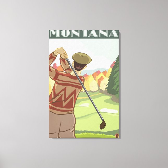 Golfer SceneMontanaVintage Reiseplakat Leinwanddruck (Vorderseite)