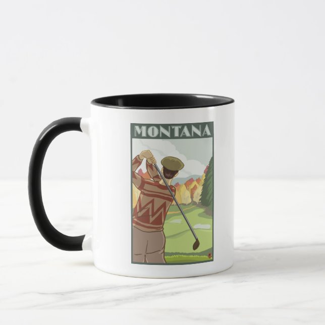 Golfer SceneMontanaVintage Reiseplakat Tasse (Links)