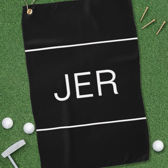 Golfer Schwarz-weiße Mit Monogramm Initials Sports Golfhandtuch (Golfer Black and White Custom Monogrammed Initials Sports Pro Golf Towel)