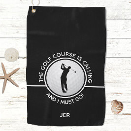 Golfer-Silhouette Golfkurs Schwarz-weißes Angebot Golfhandtuch