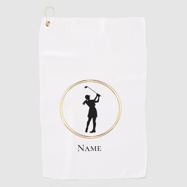 Golfer Silhouette Personalisiert Golf Handtuch (Vorderseite)