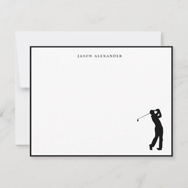 Golfer Silhouette Personalized Black Border Dankeskarte (Vorderseite)