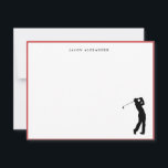 Golfer Silhouette Personalized Red Border Dankeskarte<br><div class="desc">Personalized,  Simple and elegant Golf lovers Flat note card featuring golfer silhouette with a thin red border. Make great gifts.</div>