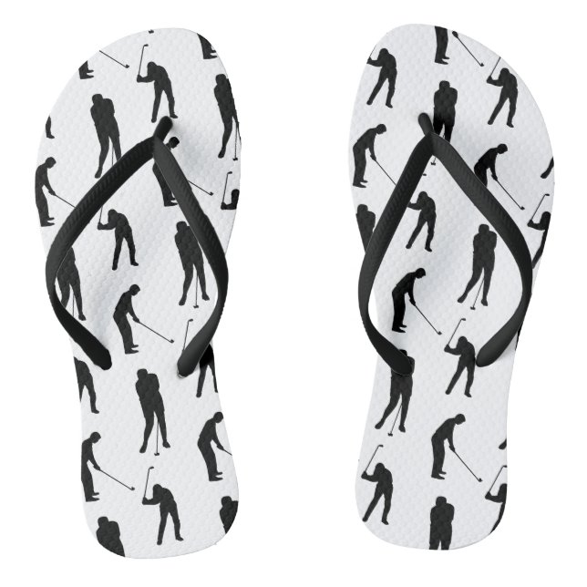 Golfer Silhouettes Black and White Pattern Flip Flops (Fußbett)