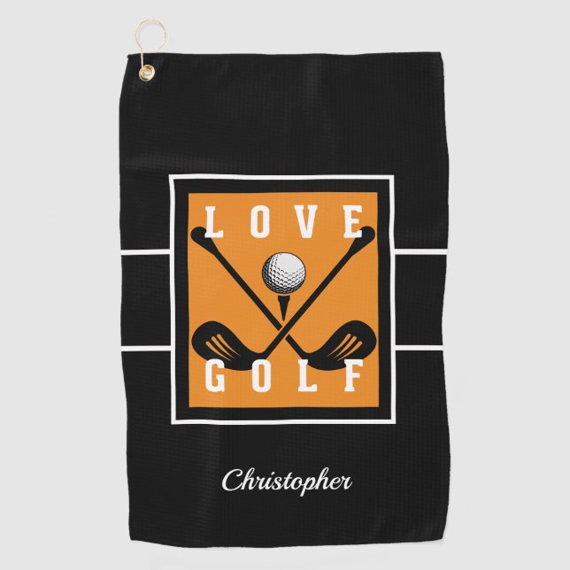 Golfer Spaß Golf Lover Name Vorlage Schwarz & Oran Golfhandtuch (Vorderseite)