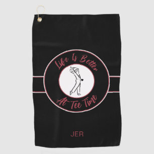 Golfer Spaß T-Shirt Time Sport Monogram Black Crim Golfhandtuch