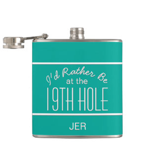 Golfer Sports 19. Loch Monogram Aquamarin Flachmann