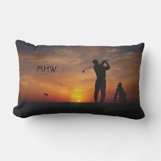 Golfer Sunset Custom Monogramm Wurfkissen Lendenkissen (Vorderseite)