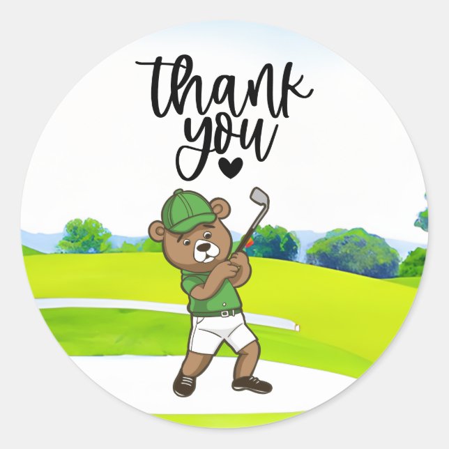 Golfer Süße Tier mit Eisen auf Golfplatz Runder Aufkleber (Vorderseite)