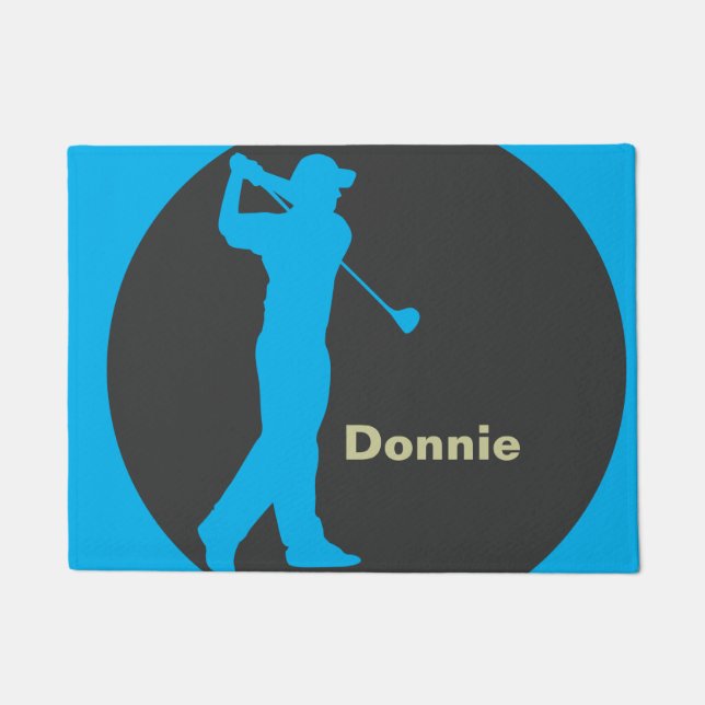 Golfer Swinging Club Green Khaki Golf Personalisie Fußmatte (Vorderseite)