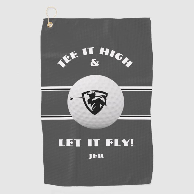 Golfer T-Shirt Es Mit Monogramm Grauer Sportspiele Golfhandtuch (Vorderseite)