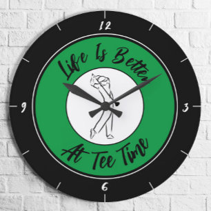 Golfer Tee Time Humor Lustiger Golf Sport Schwarz Große Wanduhr