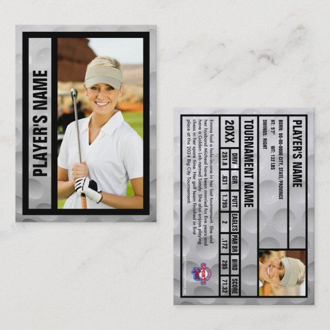 Golfer Trading Card | Souvenir | Schwarz Telefonnummerkarte (Vorne/Hinten)