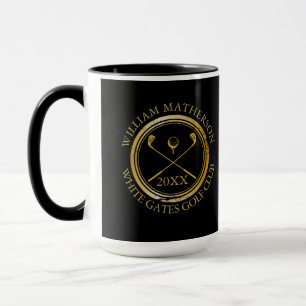 Golfer und Clubname Datum Schwarz und Gold Tasse