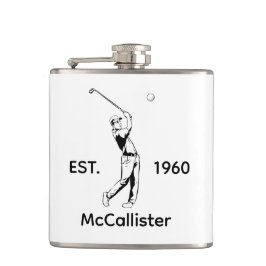 Golfer und Personalisierter Name und Jahr Flachmann