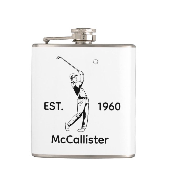 Golfer und Personalisierter Name und Jahr Flachmann (Vorderseite)
