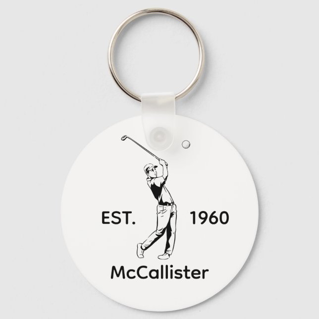 Golfer und Personalisierter Name und Jahr Schlüsselanhänger (Vorderseite)