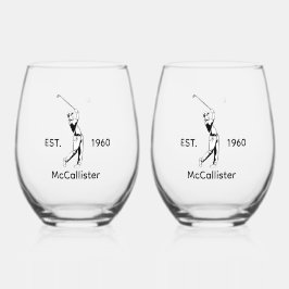 Golfer und Personalisierter Name und Jahr Weinglas Ohne Stiel