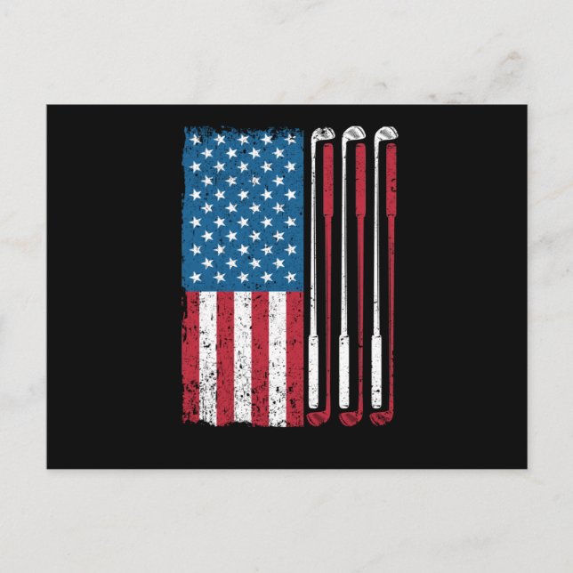 Golfer unter amerikanischer Flagge lustig Postkarte (Vorderseite)