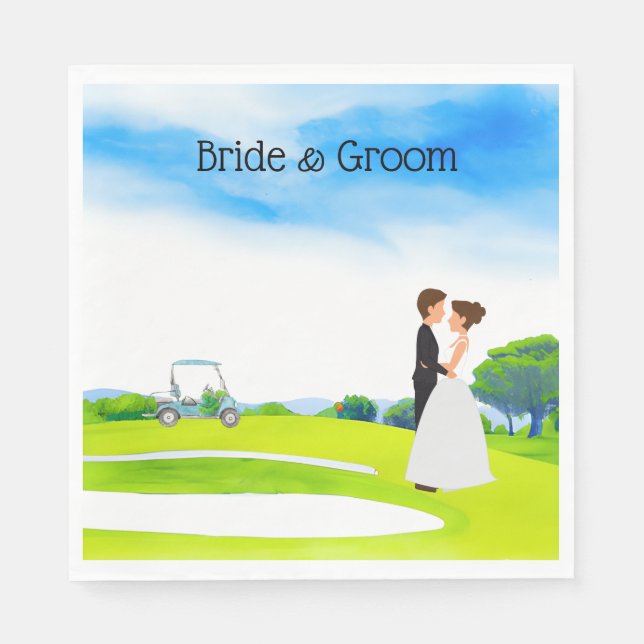 Golfer Wedding Brie and Groom auf Golfplatz Serviette (Vorderseite)