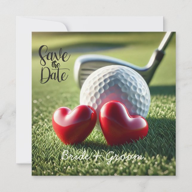 Golfer Wedding Einladung mit Golfball auf Grün (Vorderseite)
