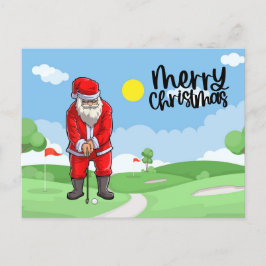 Golfer Weihnachten mit Golf Flag und Weihnachtsman