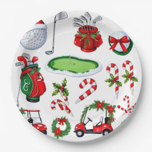 Golfer Weihnachten zum Thema Golfer Aquarell Urlau Pappteller
