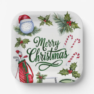 Golfer Weihnachten zum Thema Golfer Aquarell Urlau Pappteller