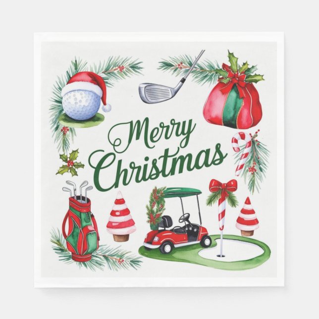 Golfer Weihnachten zum Thema Golfer Aquarell Urlau Serviette (Vorderseite)