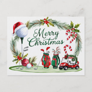 Golfer-Weihnachten zum Thema Wasserfarbe Feiertagspostkarte