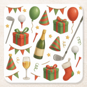 Golfer Weihnachts-Party zum Thema Golfer Champagne Rechteckiger Pappuntersetzer