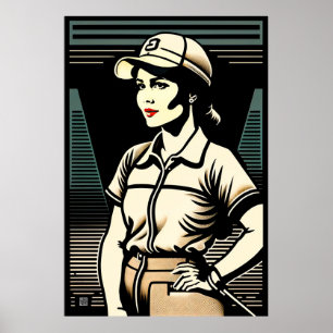 Golfer Woodblock Print Poster
