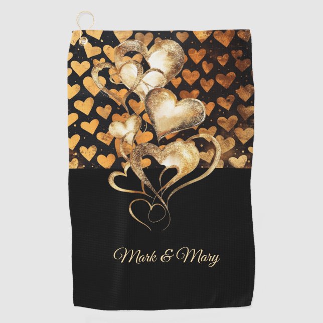 Golferherzen zum Valentinstag Golfhandtuch (Vorderseite)