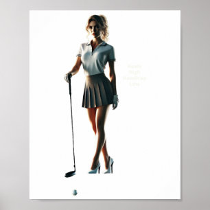 Golferin, die einen Golfclub mit Ski-Tragekomfort Poster