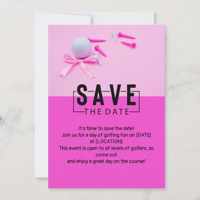 Golferin Save the Date rosa Thema Einladung (Vorderseite)