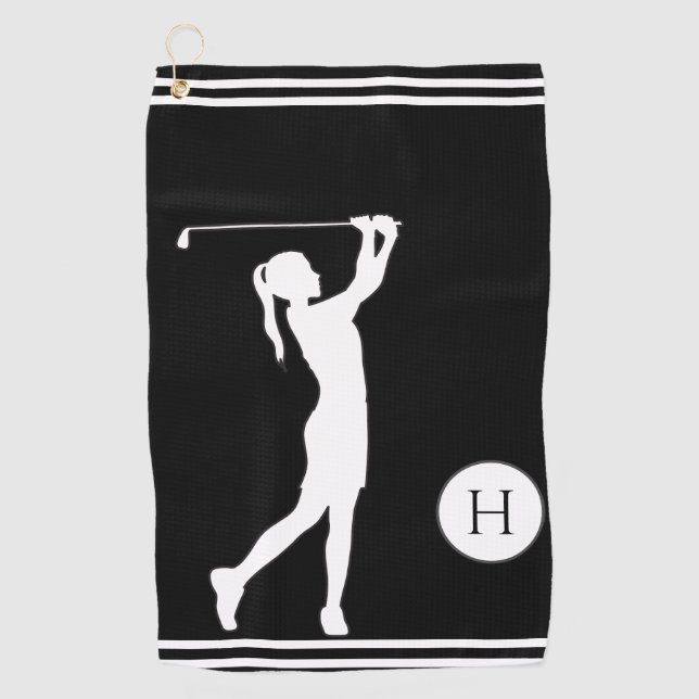 Golferinnen der Schwarzen und Weißen Silhouette Golfhandtuch (Vorderseite)