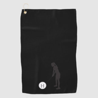 Golferinnen Schwarz und Weiße Silhouette Golferinn Golfhandtuch