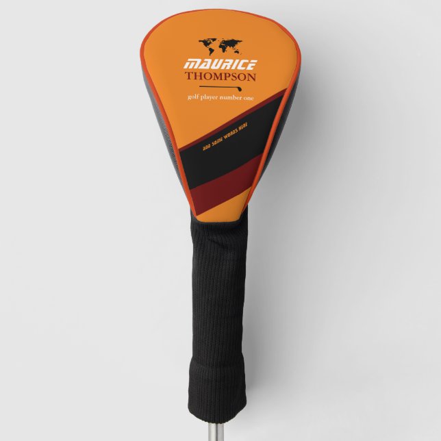 Golfername auf der goldfarbenen Kopfabdeckung Golf Headcover (Vorderseite)