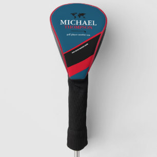 Golfername auf stilvollem Blau und Rot Golf Headcover