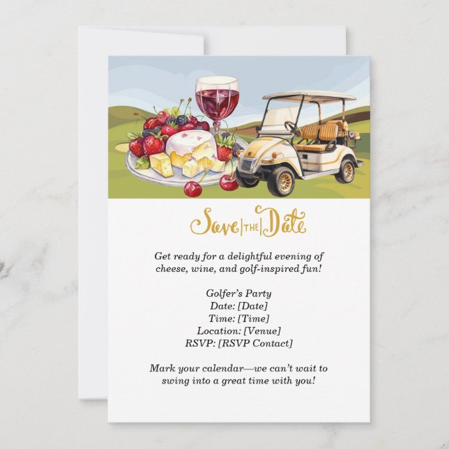 Golfer's Cheese & Wine Party - Save the Date! Einladung (Vorderseite)