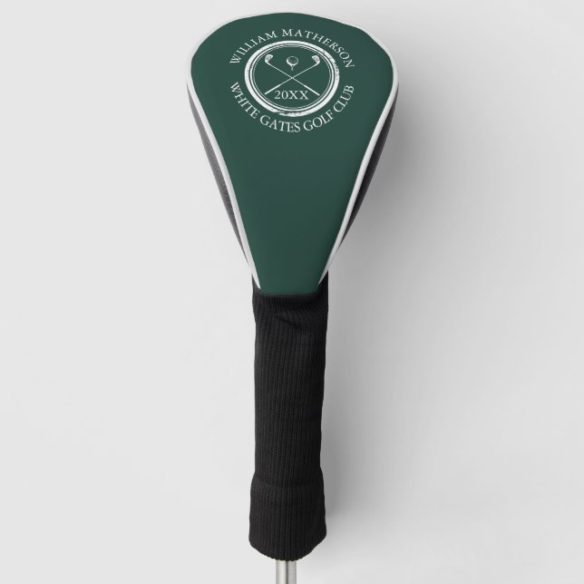 Golfers Club Name Datum Smaragd grün Golf Headcover (Vorderseite)