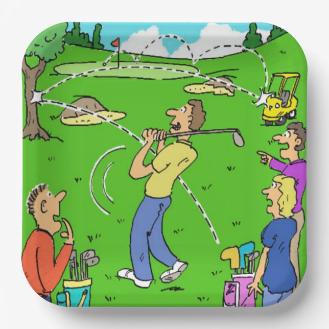 Golfer's Lucky Golf Shot Illustration auf Pappteller (Vorderseite)