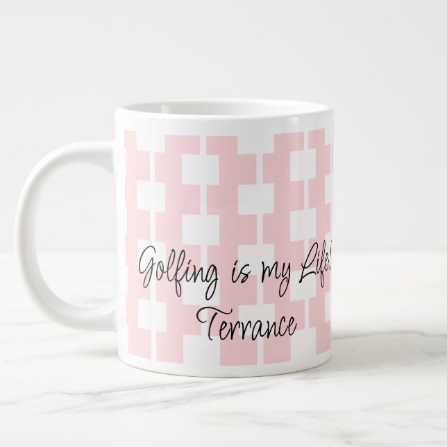 Golfers Tasse, Golf ist mein Leben! Rosa weißer Pl Jumbo-Tasse (Links)