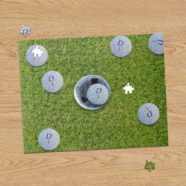 Golfeur Monogram Golf Balls Green Jigsaw Puzzle (A fun golf themed puzzle with space for your initial and golf ball number.)