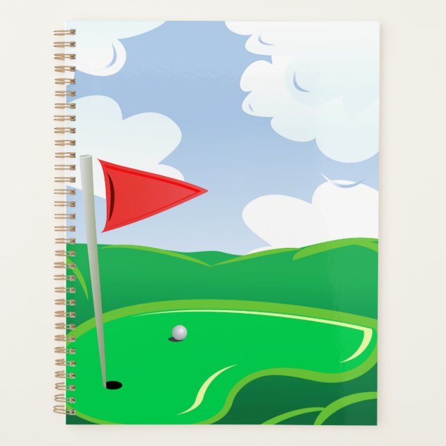 Golfgrün mit roter Flagge und Ball Planer (Vorderseite)