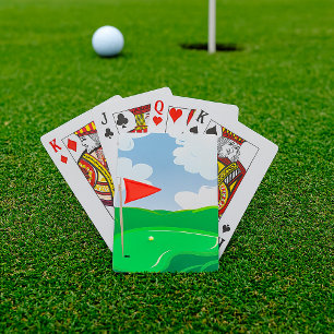 Golfgrün mit roter Flagge und Ball Spielkarten