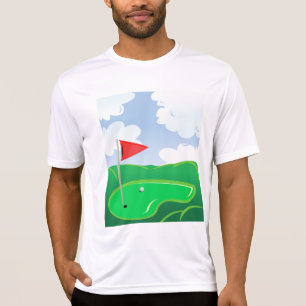 Golfgrün mit roter Flagge und Ball T-Shirt
