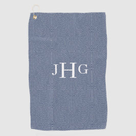 Golfhandtuch mit blauen Bögen, weißer Polka-Punkt