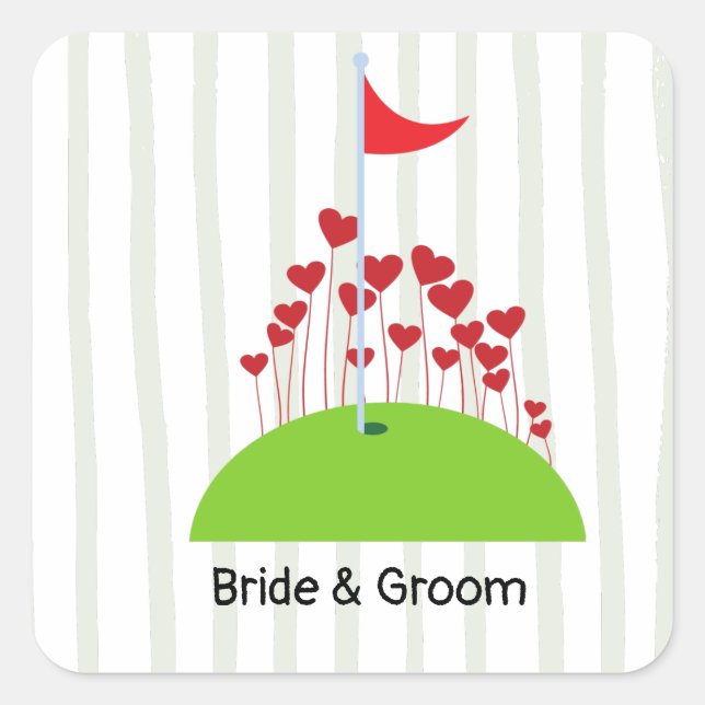 Golfhochzeit mit viel Liebe beim Golfer unter der  Quadratischer Aufkleber (Vorderseite)